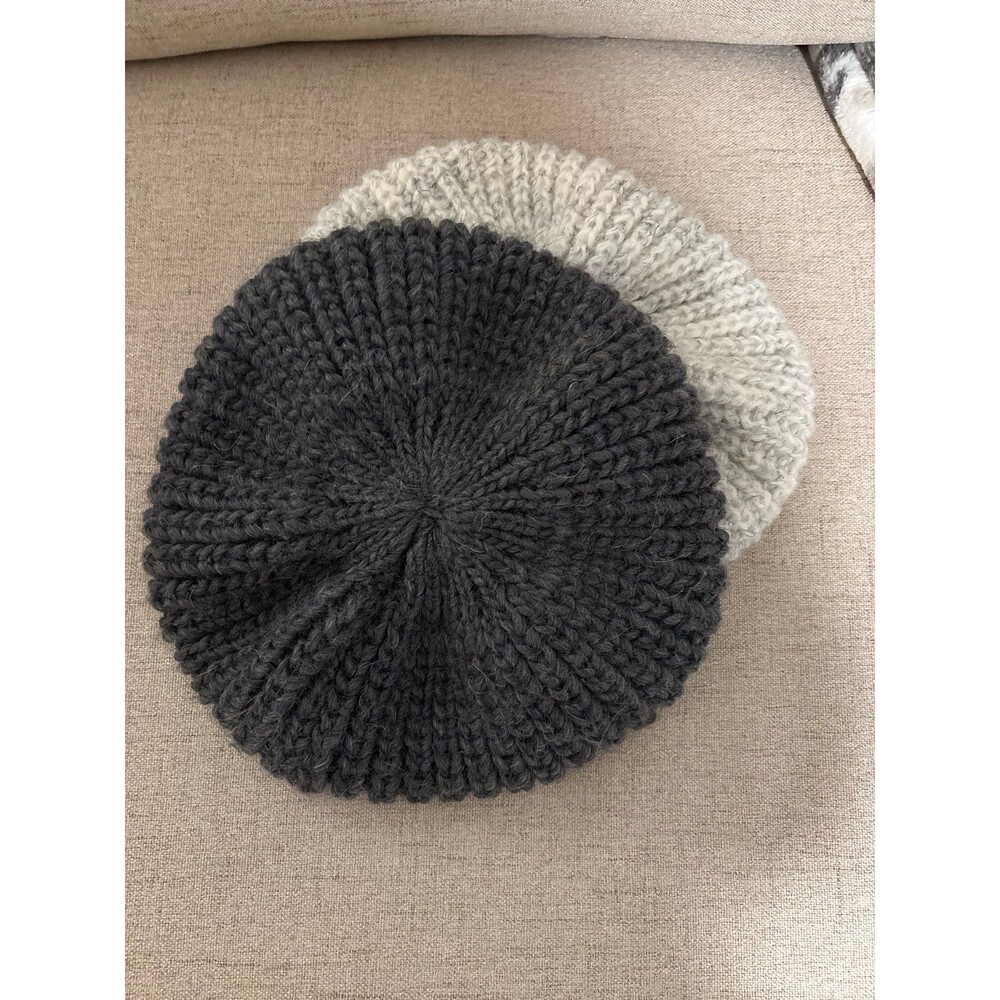 Two Wool and Acrylic Berets type cream and grey, Madev in Italy .